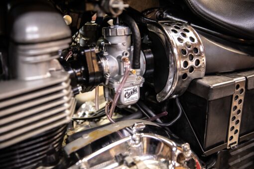 This Triumph has more power with Murray's Mikuni VM36 Carb Kit, and the rider will never have to buy another rebuild kit.