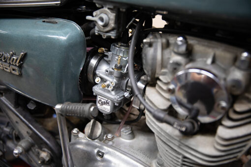 Side view of Murray's XS650 with his Mikuni performance carburetor kit installed.