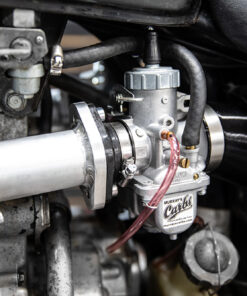 Left view of Murray's Honda CX500 Stock Air box Mikuni Carburetor kit. Shows how no modifications are needed to the frame or any other factor components.